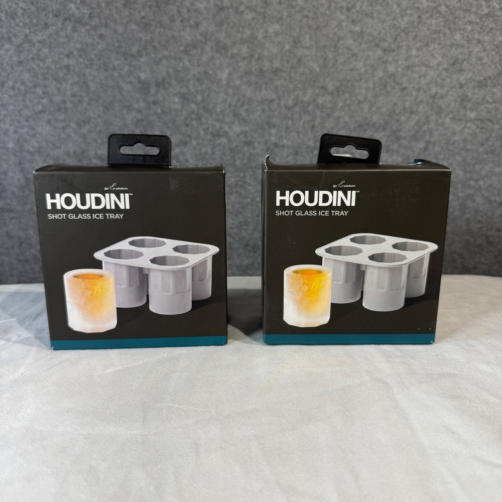 Houdini Shot Glass Ice Tray Mold, Set of 2, Makes 4 Shot Glasses, Grey